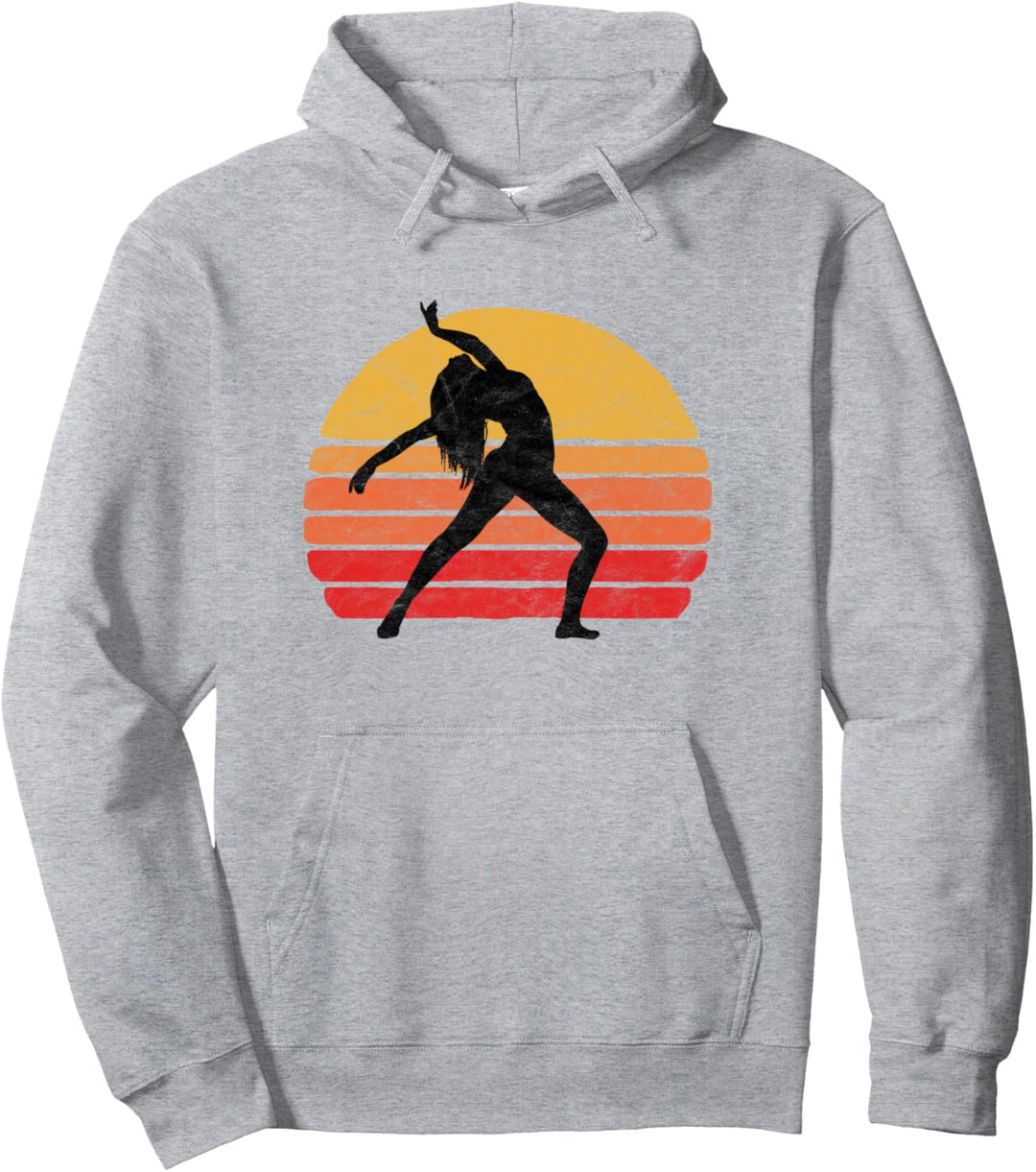 Modern Dancer Silhouette & Sun Vintage 80's Dance Graphic Pullover Hoodie