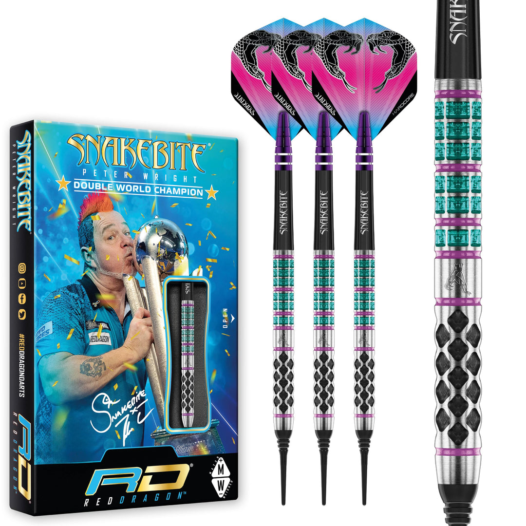 RED DRAGON Peter Wright Snakebite Supa-Venom Premium Tungsten Dartset mit Flights und Stielen 18.0 G