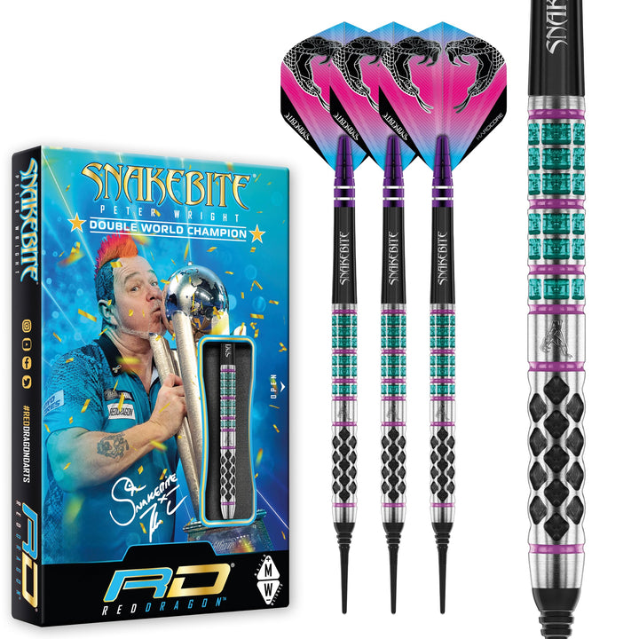 RED DRAGON Peter Wright Snakebite Supa-Venom Premium Tungsten Dartset mit Flights und Stielen 18.0 G