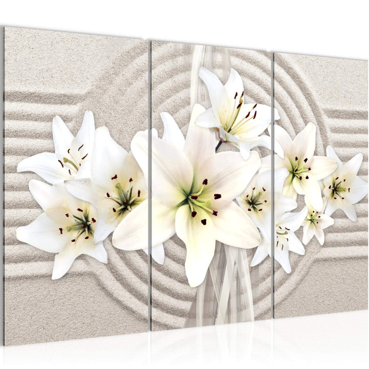 Runa Art Wandbilder Blumen Lilien Bild XXL Wohnzimmer Schlafzimmer Weiss Beige Sand 120 x 80 cm 3 Te