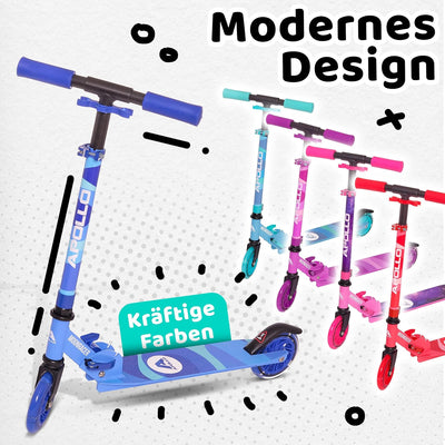 Apollo Scooter LED - Moonracer City Scooter mit Federung, Roller klappbar Tretroller Kinder ab 4 Jah