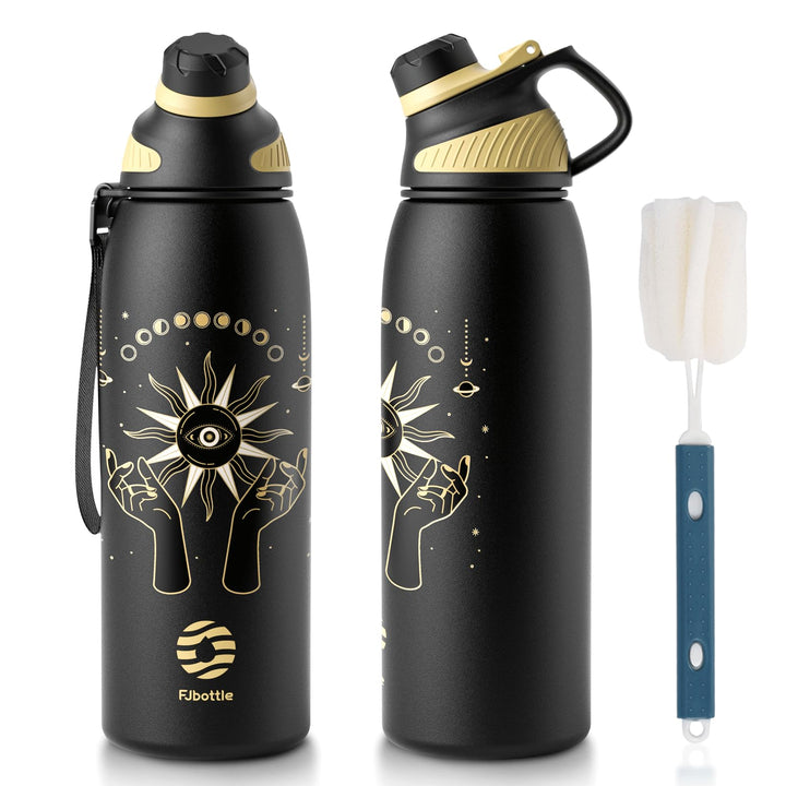 Fjbottle Trinkflasche Edelstahl Sport mit Magnetischem Deckel 1000ml, BPA-Frei Auslaufsichere Flasch