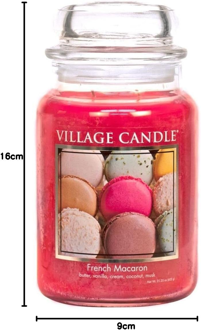 Village Candle Grosse Duftkerze im Glas, französischer Macaron-Duft, 740 ml