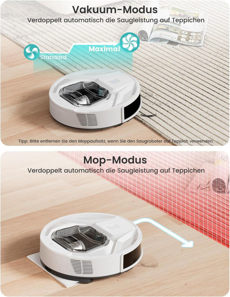 LEFANT M320 Saugroboter, 6.000Pa Staubsauger Roboter mit Präzise-Entfernungs-Navigation, Sichtbar 80