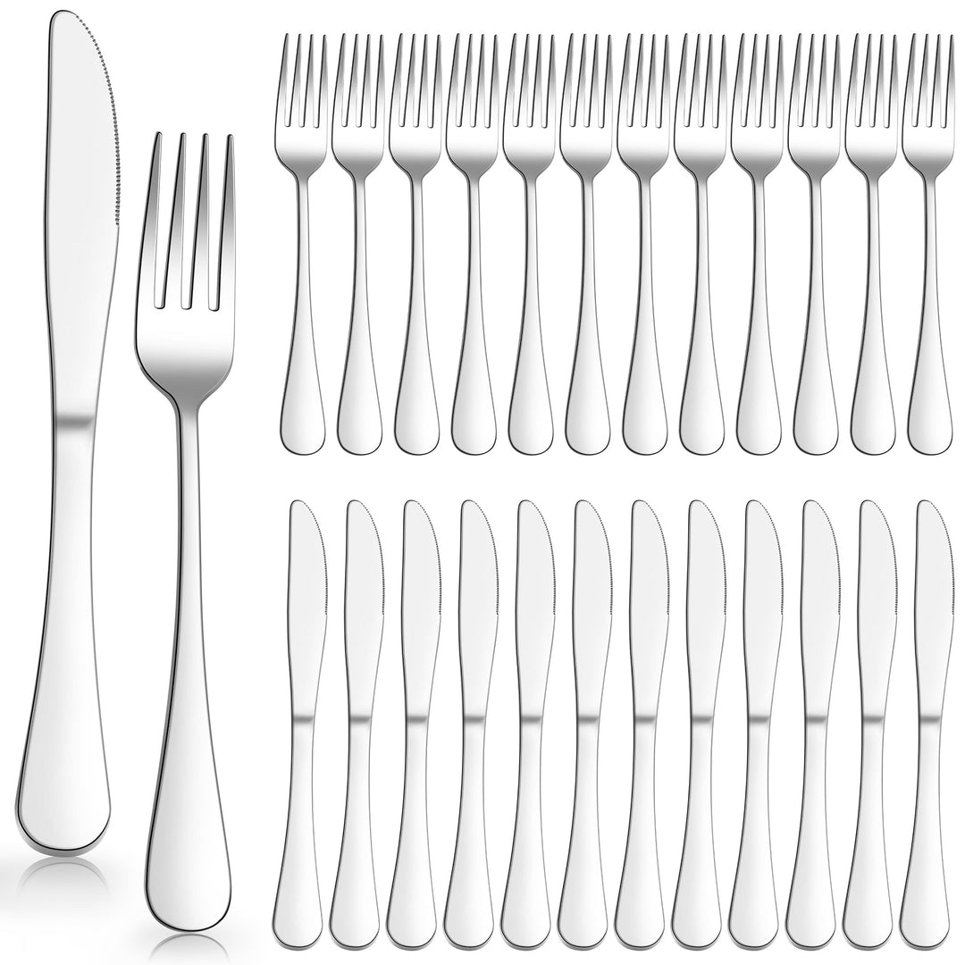 Herogo Steakbesteck Set, 24-teilig Edelstahl Tafelmesser und Tafelgabeln für 12 Personen, Silber Piz