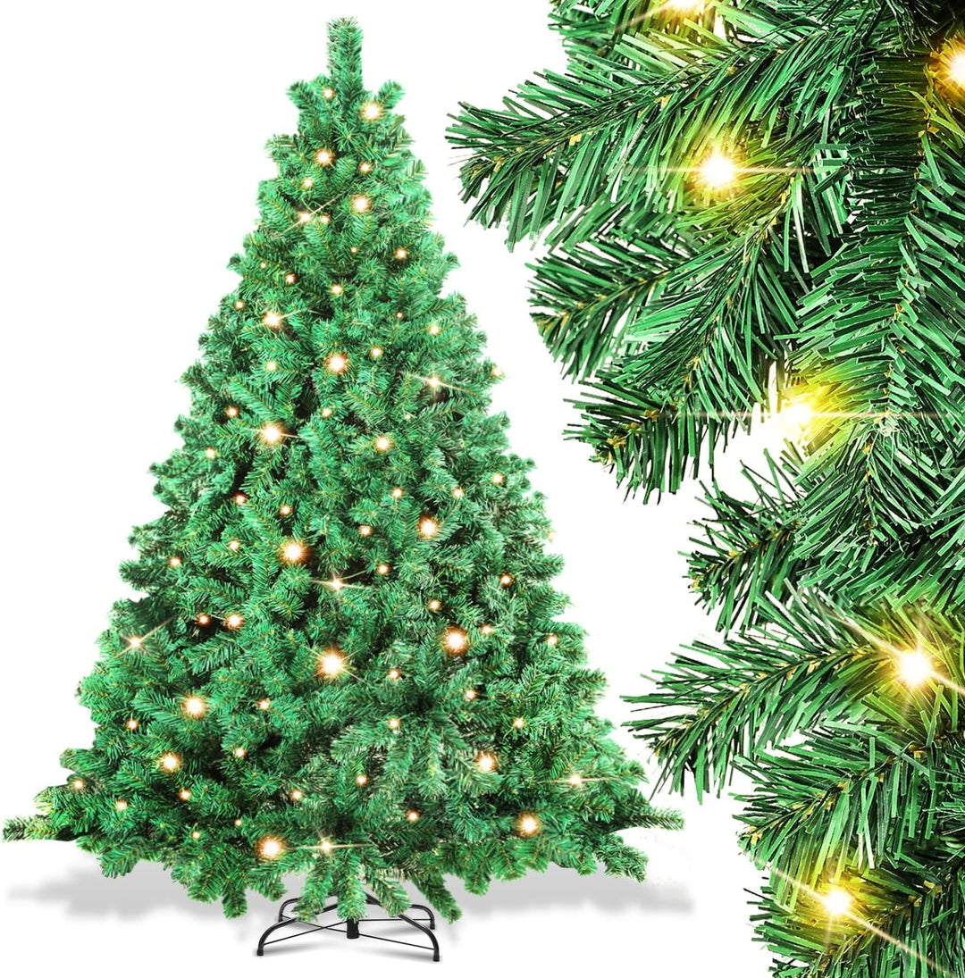 Künstlicher Weihnachtsbaum mit Beleuchtung, 210cm LED Tannenbaum mit Metallständer 400 Warmweissen L