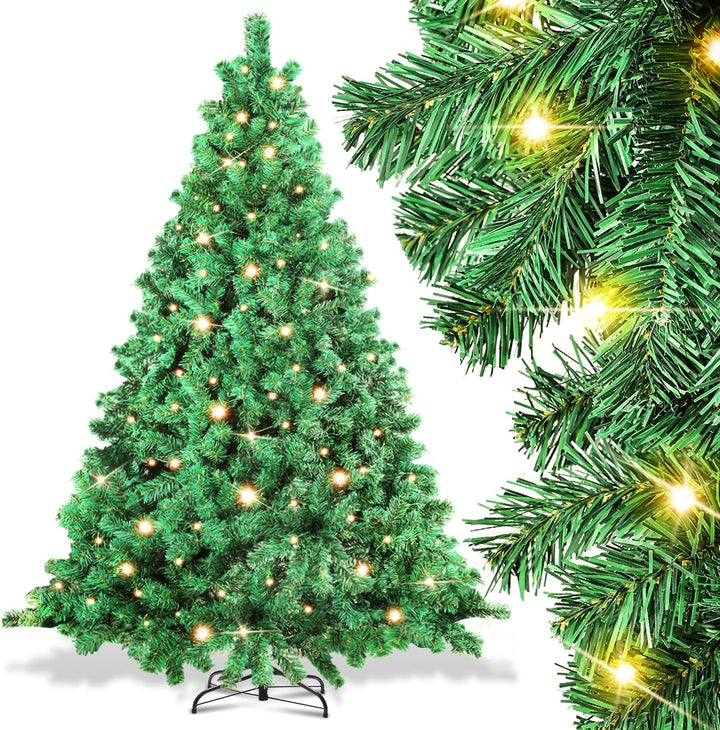Künstlicher Weihnachtsbaum mit Beleuchtung, 210cm LED Tannenbaum mit Metallständer 400 Warmweissen L