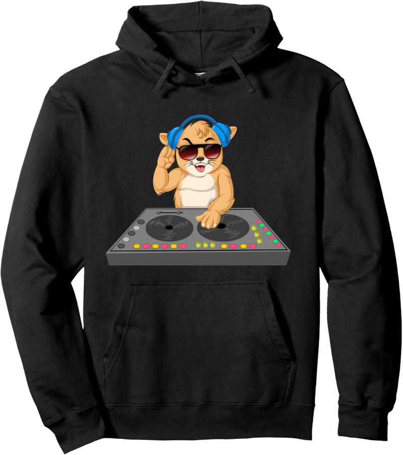 Katze Mietze Kätzchen Dj Musiker Kopfhörer Sonnenbrille Pullover Hoodie