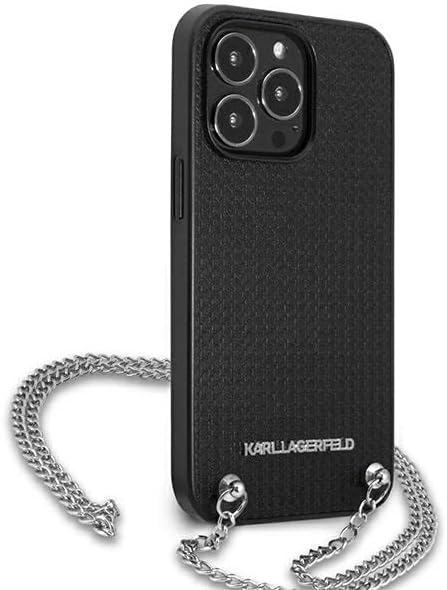 Karl Lagerfeld Leder Strukturiert und Kette – iPhone 13 Pro Hülle (Schwarz)