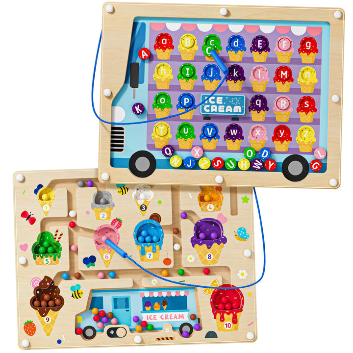 2-in-1 Magnetisches Eiscreme-Zahlen-Labyrinth Holzpuzzle für Kinder