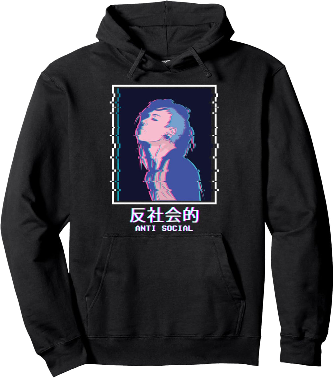 Vaporwave Aesthetic Antisocial Anime Girl Punk Emo Pullover Hoodie