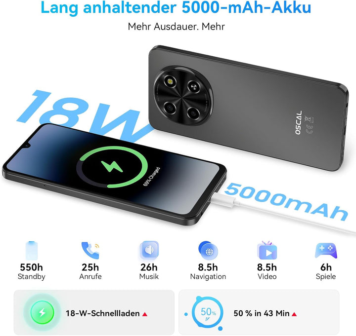 OSCAL Tiger 8 24GB+128GB/2TB TF Smartphone 5G Ohne Vertrag, 6,88 Zoll 120Hz Augenschutz-Display, And