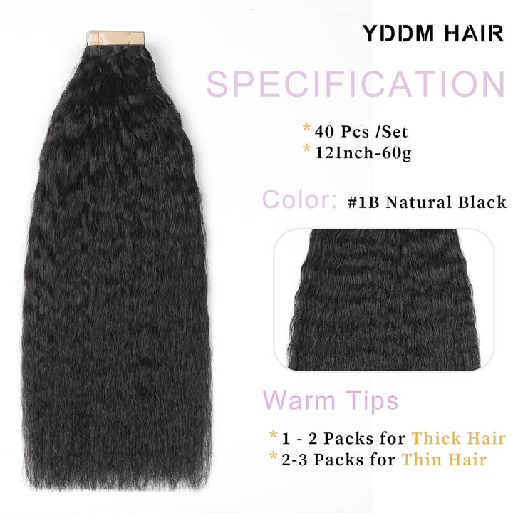 YDDM 12 Zoll Tape Extensions Echthaar 40 Stück 60g Schwarze Frauen Kinky Straight Tape In HaarverläN