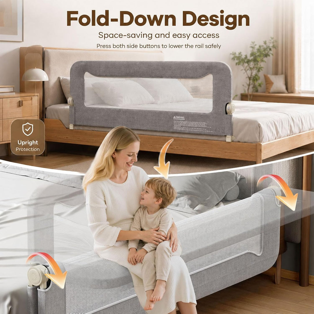 150cm Bettgitter als Rausfallschutz Bett, Klappbares Bettschutzgitter für Boxspringbett & Elternbett