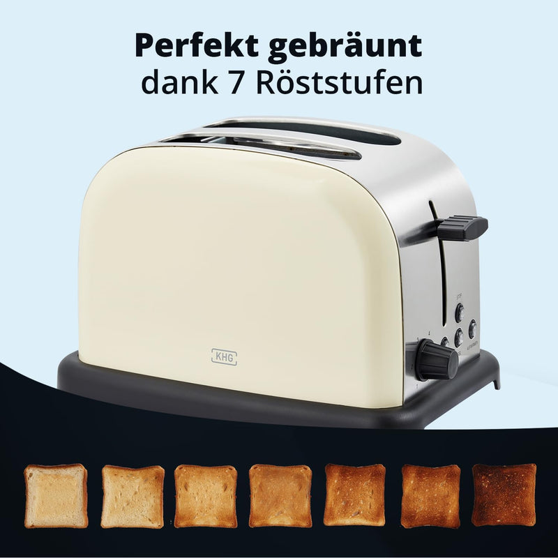 KHG Edelstahl Toaster mit Brötchenaufsatz, 2 Scheiben | 6 Bräunungsstufen mit Bräunungskontrolle, Kr