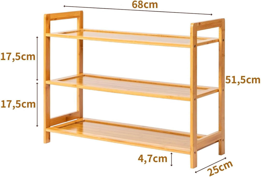 LEADZM Schuhregal, Schuhschrank, Bambus Schuhbank mit 3 Ablagen, für Flur, Bad, Wohnzimmer, Diele, 6