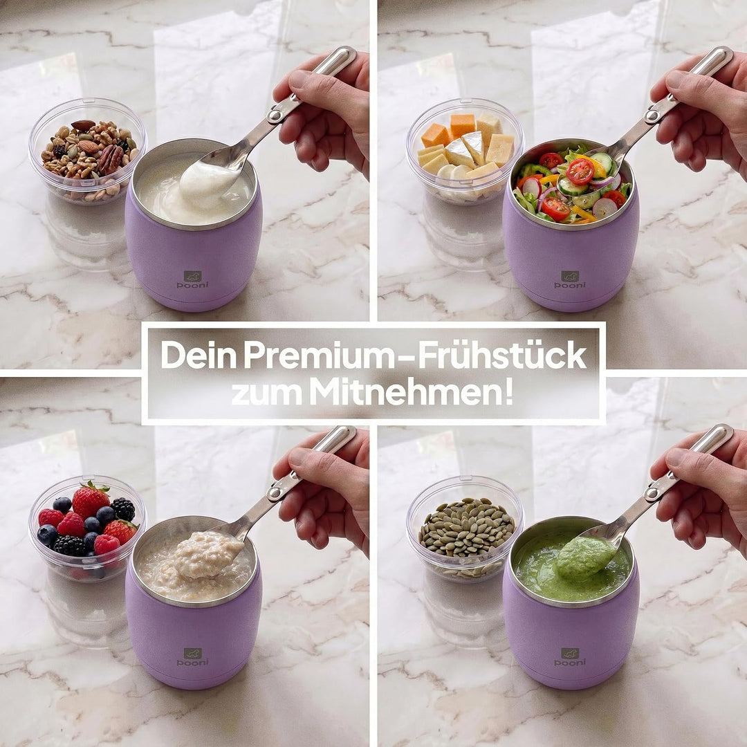 Müslibecher, auslaufsicherer Joghurtbecher to go mit Löffel, für Müsli, Joghurt, Frühstücksbecher au