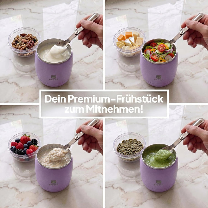 Müslibecher, auslaufsicherer Joghurtbecher to go mit Löffel, für Müsli, Joghurt, Frühstücksbecher au