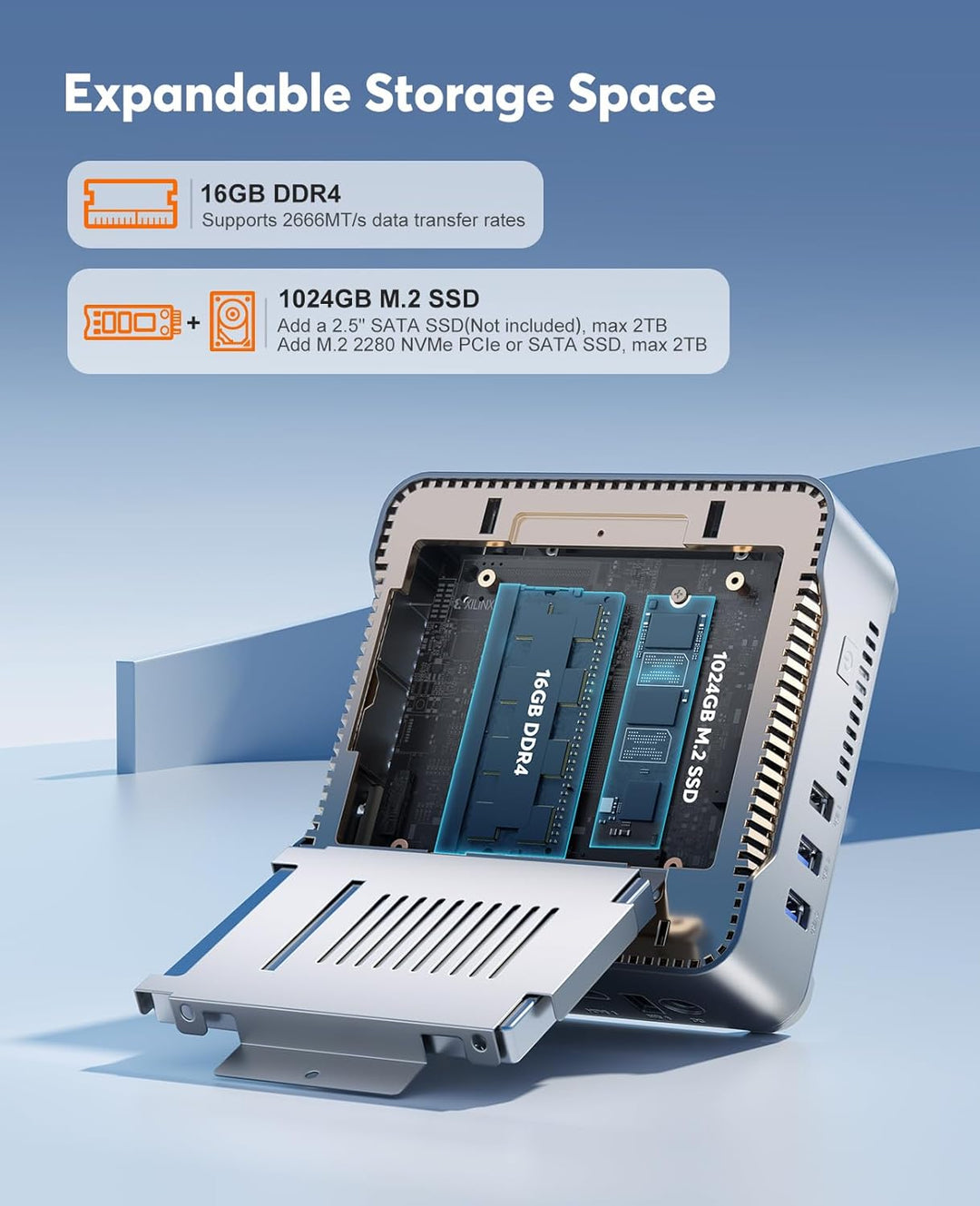 NiPoGi Essenx E2 Mini PC 16 GB DDR4 1024 GB M.2 SSD, Ιntel Alder Lake-N97(bis zu 3,60 GHz) Mini Desk