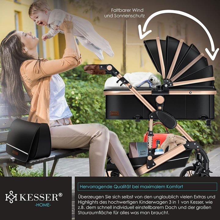 KESSER® Loops 3 in 1 Kinderwagen Kombikinderwagen komplettset incl. Babywanne & Buggy Sportsitz & Au