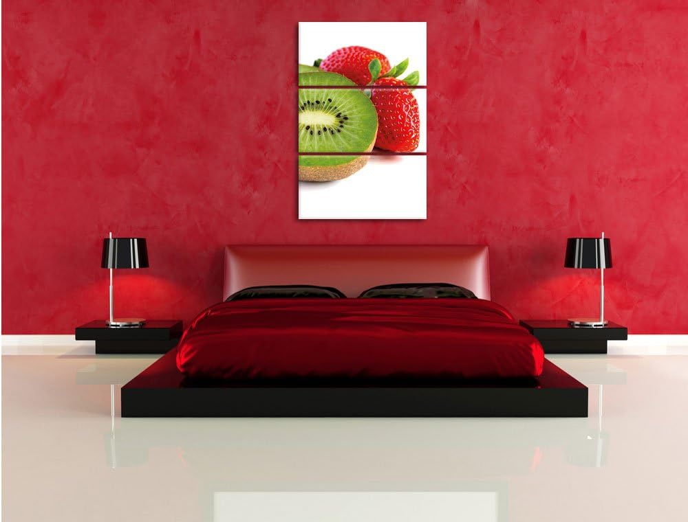 Pixxprint Kiwi und Erdbeeren 3-Teiler Leinwandbild 120x80 Bild auf Leinwand
