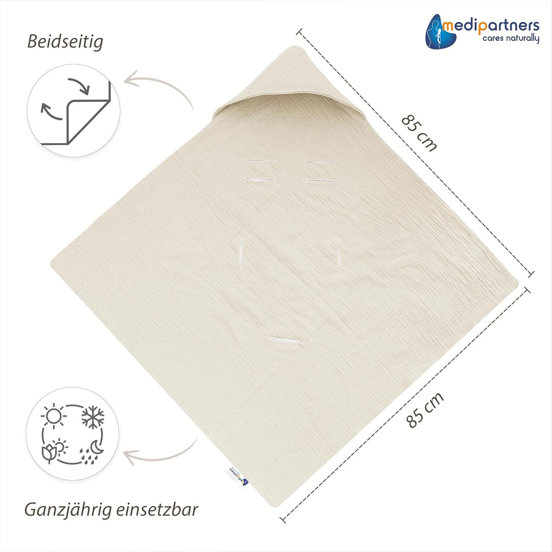 Medi Partners Einschlagdecke Baby Babyschale 100% Baumwolle für Sommer 85x85cm Kinderwagen Kuschelde