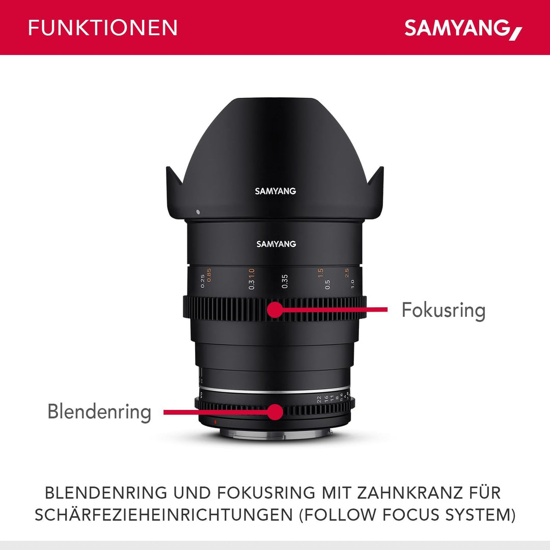 Samyang MF 24mm T1,5 VDSLR MK2 für Canon EF – lichtstarkes T1,5 Weitwinkel Cine-und Videoobjektiv fü