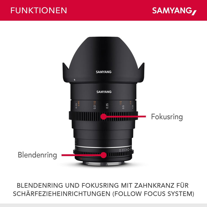 Samyang MF 24mm T1,5 VDSLR MK2 für Canon EF – lichtstarkes T1,5 Weitwinkel Cine-und Videoobjektiv fü