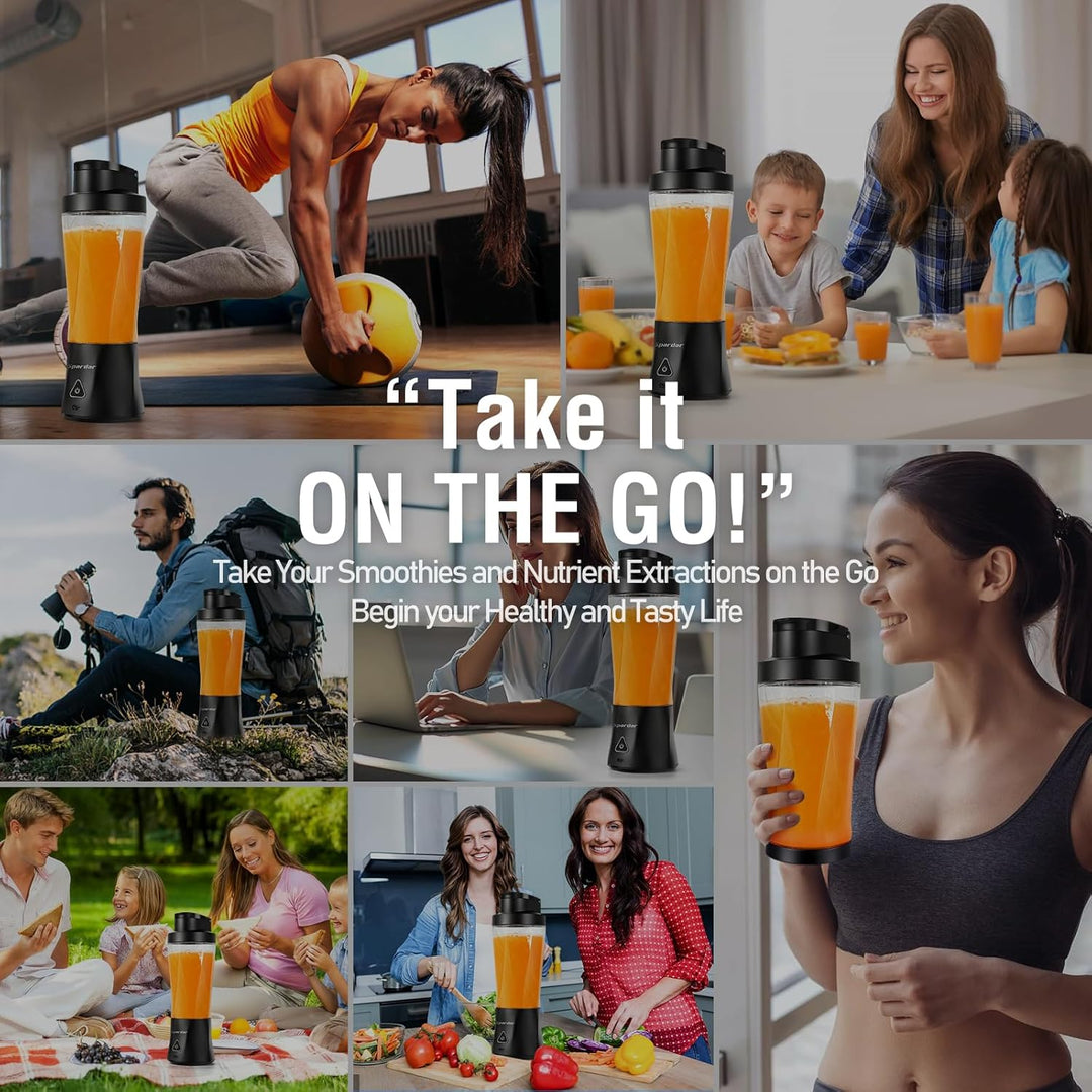 Smoothie Maker to go, 700 ml Portable Blender, 6000 mAh, Selbstreinigungsfunktion, Inklusive 6 Schar