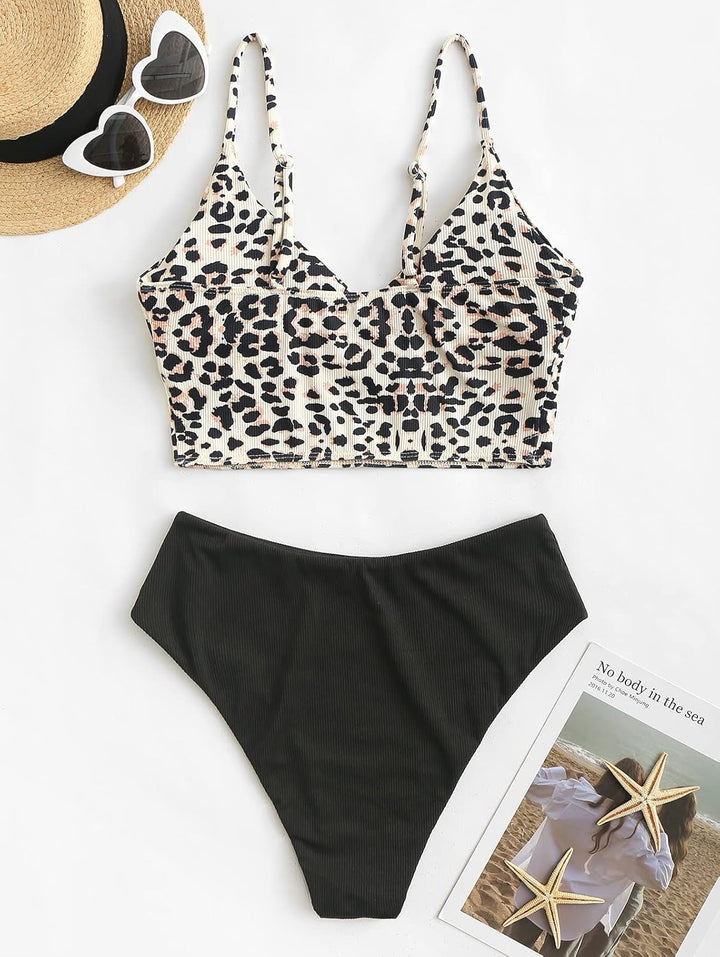 ZAFUL Gerippt Fest Chorhemd Hohes Bein Schnitt Hohe Taille Tankini Set Gepolstert Zwei Stücke Badean