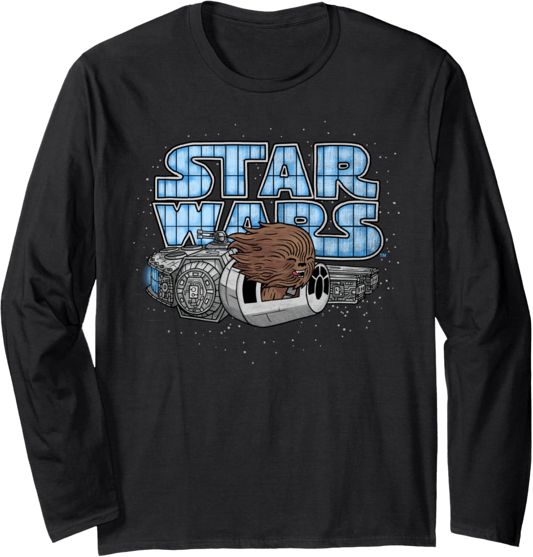 Star Wars Chewbacca Flying Through Space Cartoon Langarmshirt