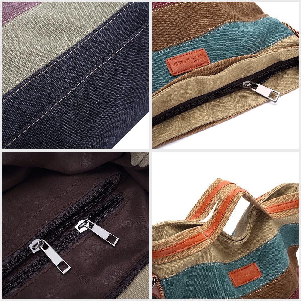 Damen Handtasche,KAUKKO Multi Color Striped Canvas Damen Handtasche Damen Wildleder Schultertasch Um
