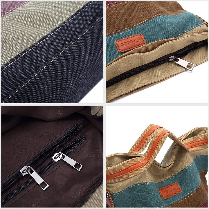 Damen Handtasche,KAUKKO Multi Color Striped Canvas Damen Handtasche Damen Wildleder Schultertasch Um