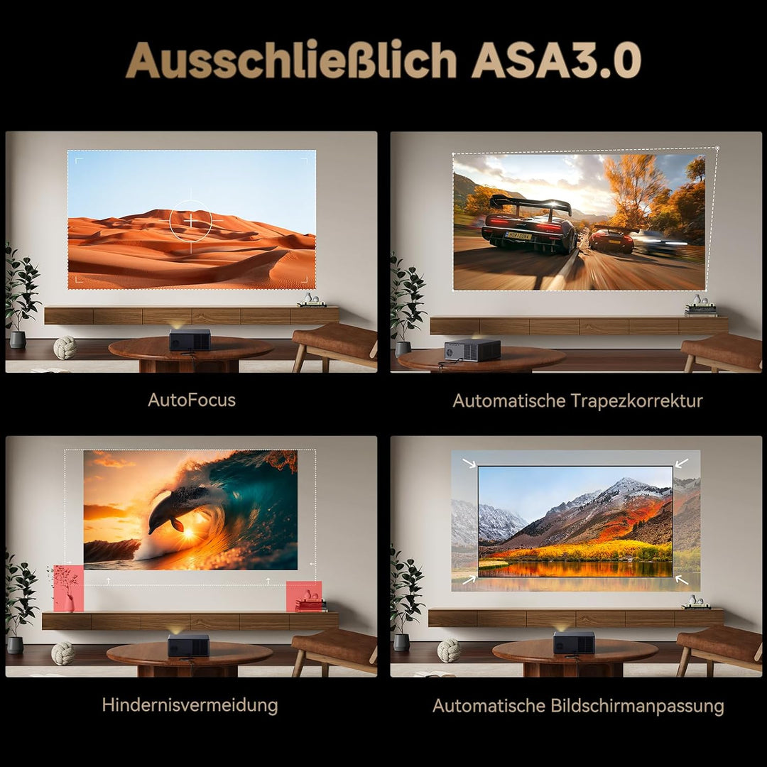 Smart Beamer 4K Heimkino Projektor, Google TV/Netflix/1100ANSI, HDR10, Autofokus Trapezkorrektur, 2.