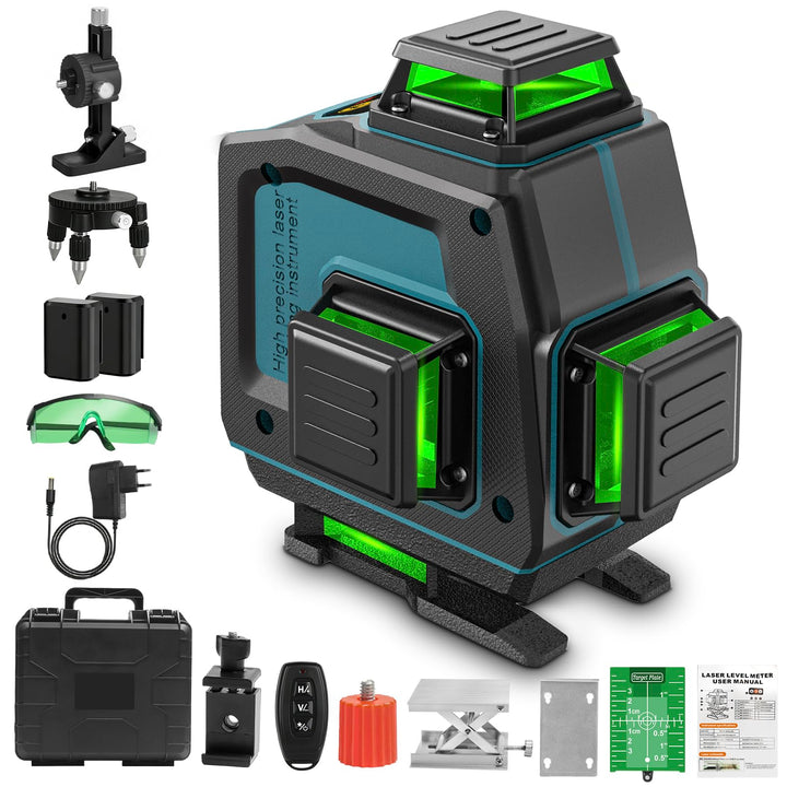 QUPERR 4D Kreuzlinienlaser Grün, 4x360° selbstnivellierende Laser Wasserwaage mit 16 Linien, Linienl