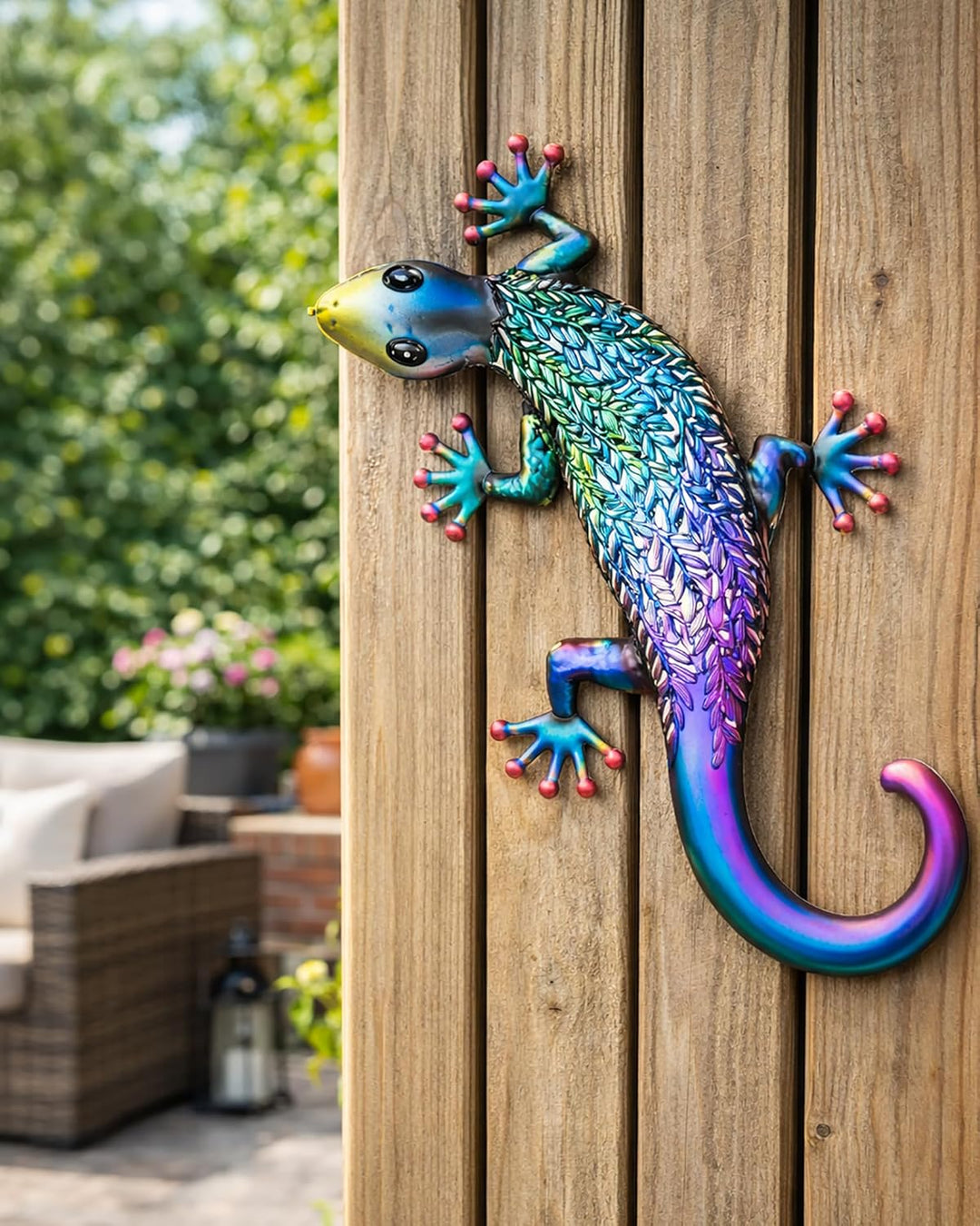 KAMACA XL Metall Gecko Wanddeko 62 cm – Grosse Gartenfigur Echse aus Metall, Garten Deko & Wanddeko