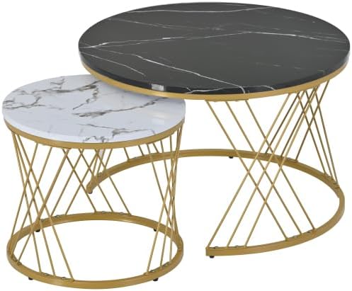 Moderne Rund Couchtisch 2er Set, Beistelltisch-Set, Couchtisch Satz Marmor Furnier Sofa Seite Nest v