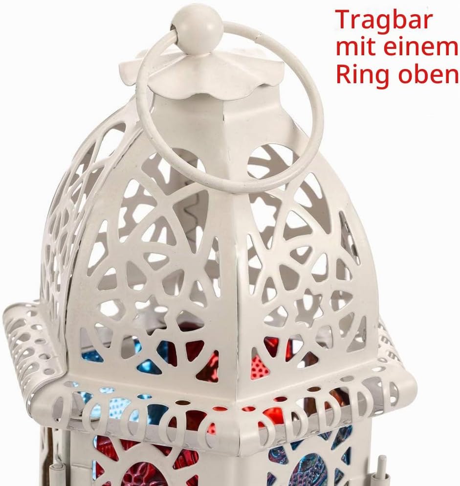 Nuptio 2 Stück Marokkanischen Stil Kerze Laterne, Kleine Teelichthalter mit Bunten Glasscheiben Idea