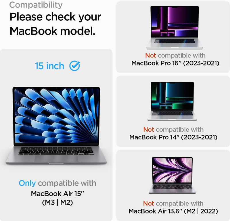 Spigen Displayschutz für MacBook Air 15 Zoll (M2, 2023), Schwarz Volle Abdeckung, Kristallklar, 9H G