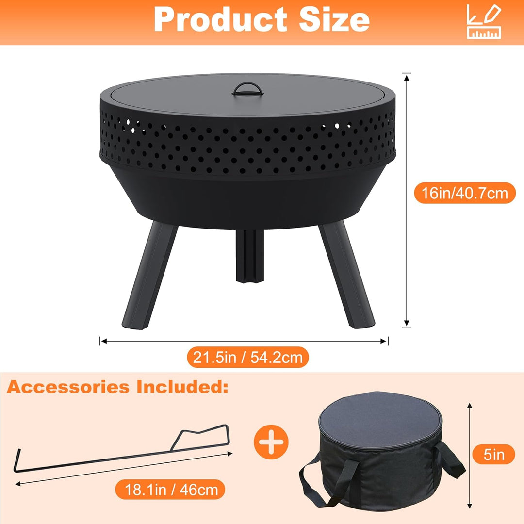 54.6 cm Outdoor Feuerschale mit Grillrost, Multifunktional Feuerschalen für den Garten mit Wasserdic