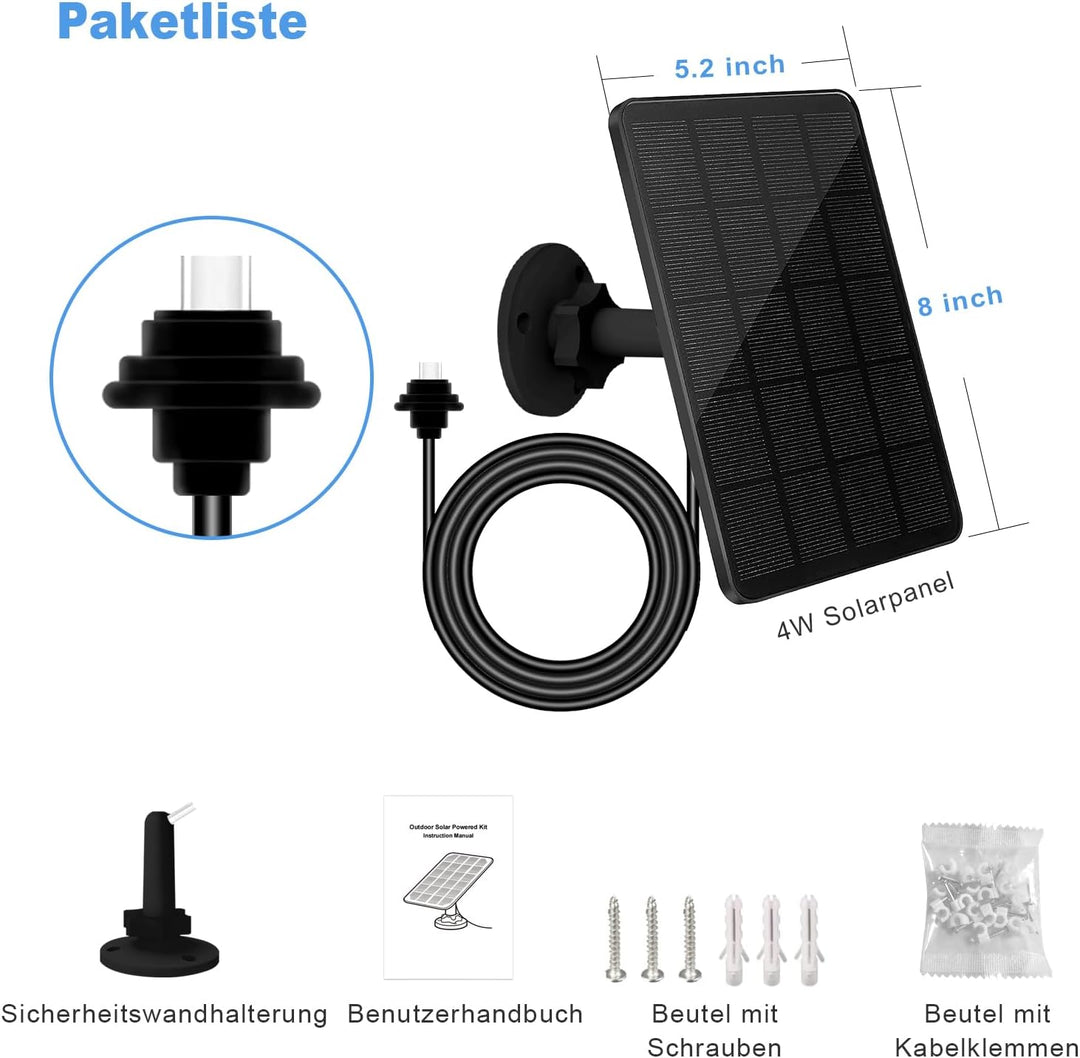 YCTechLife 4W Solarpanel für Blink Outdoor Kamera (4th Gen), Solar Ladegerät mit Gummistecker, IP65