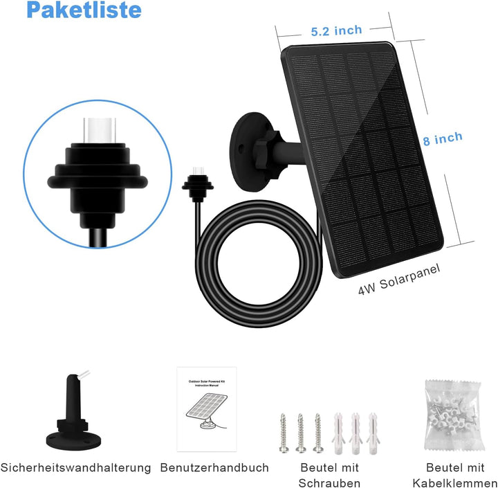 4W Solarpanel für Blink Outdoor Kamera (4th Gen), Solar Ladegerät mit Gummistecker, IP65 Wasserdicht