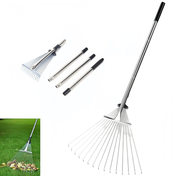 Laubrechen,Gartenrechen mit,Laubrechen mit Teleskopstiel,Langer Griff 85–175 cm mit erweiterbarem Ko
