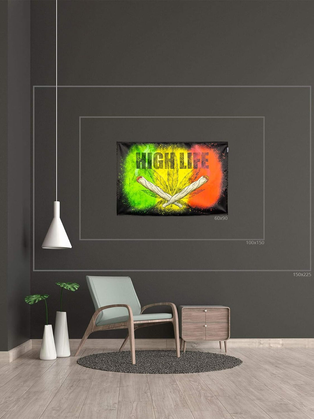 PSYWORK Schwarzlicht Stoffposter Neon | Joint Ganja High Life | 0,6 x 0,9m | UV-aktiv | fluoresziere