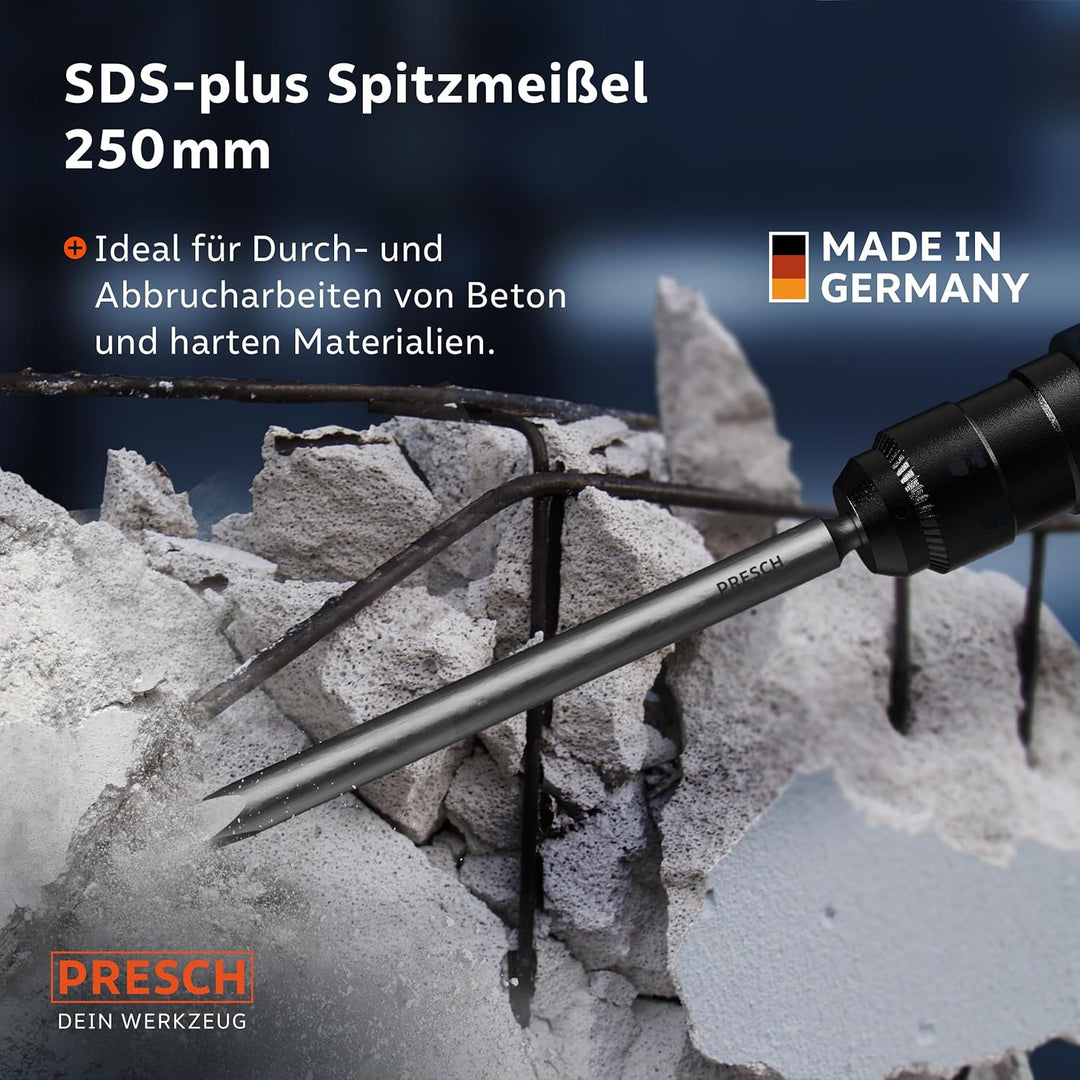 Presch SDS-plus Spitzmeissel - Extrem robuste, langlebige Spitze - Für alle Durchbrucharbeiten (250m