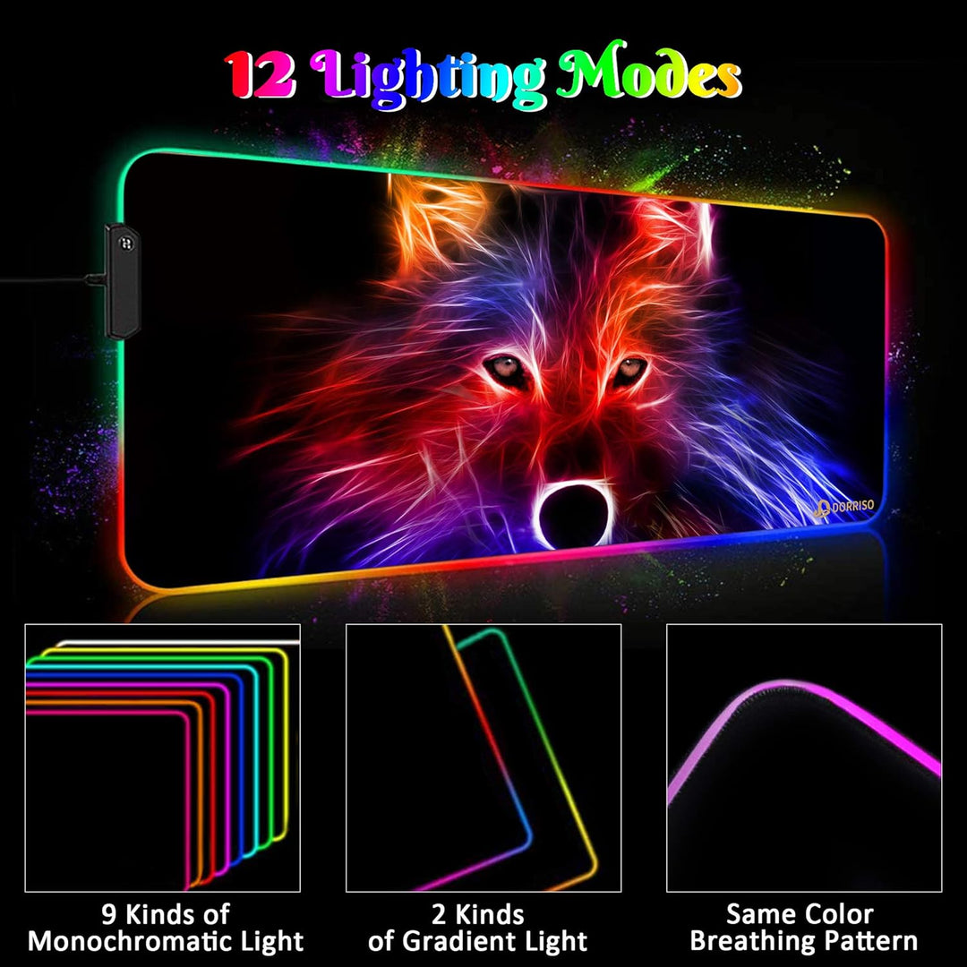 DORRISO RGB Gaming Mauspad 900x400x4 mm XXL Grosse Mousepad Fransenfreie Ränder Wasserdicht Tischunt