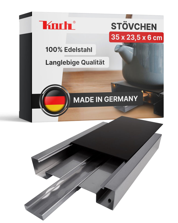 Koch #00 Edelstahl Rechaud/Stövchen mit eloxierter Wärmeplatte und flexiblem Teelichtauszug für 3 Te