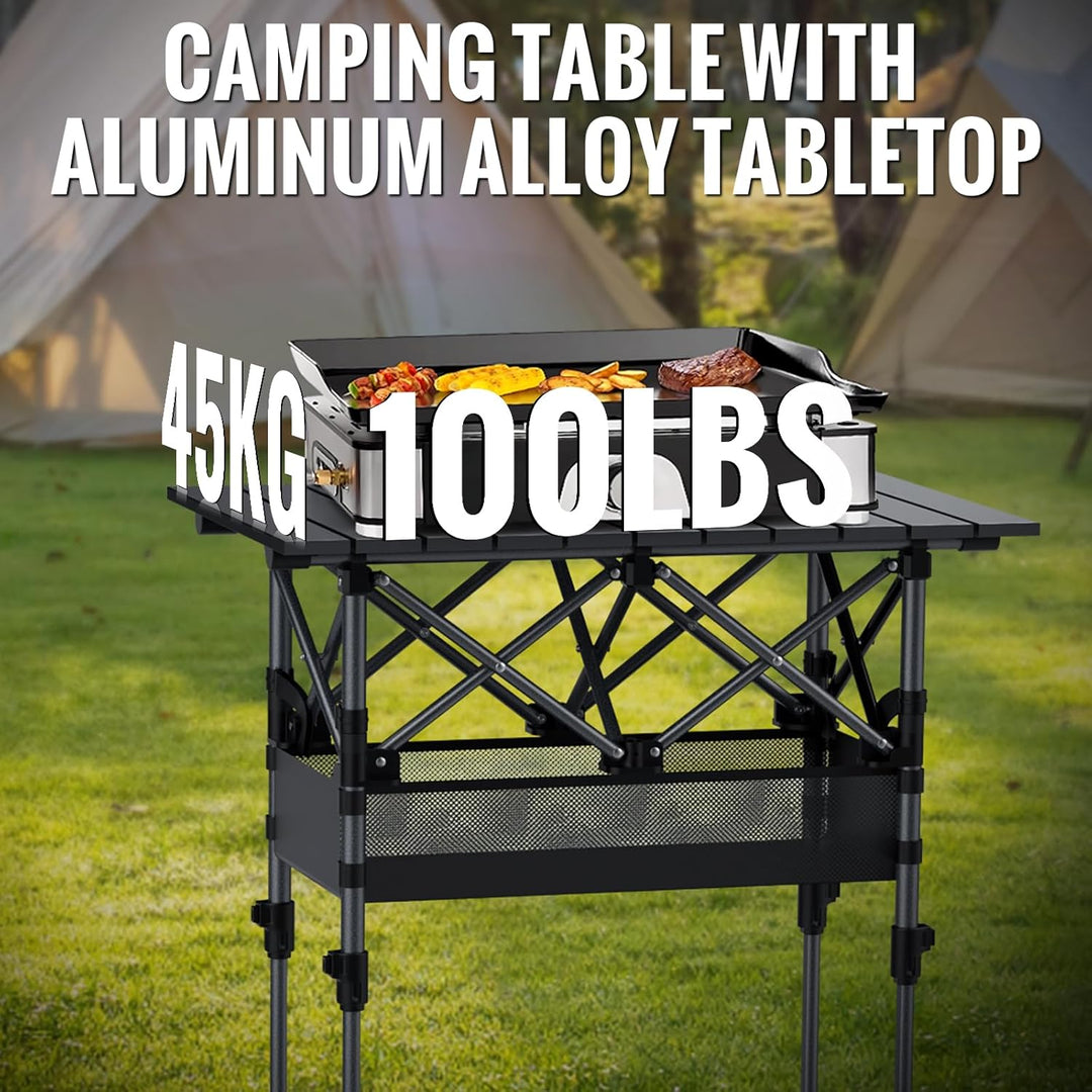 GARLLEN Campingtisch klappbar, 64x40cm & 2 Höhenverstellbar(44/70cm), Aufrollbare Tischplatte, abneh