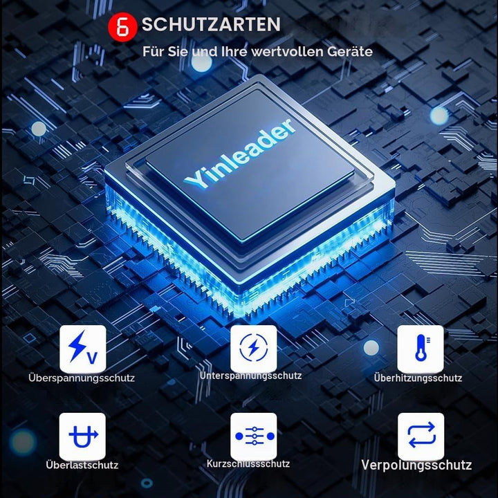 Yinleader Wechselrichter 12V 230V 1200W / 2400W Reiner Sinus-Spannungswandler 2 Steckdosen und 4 USB