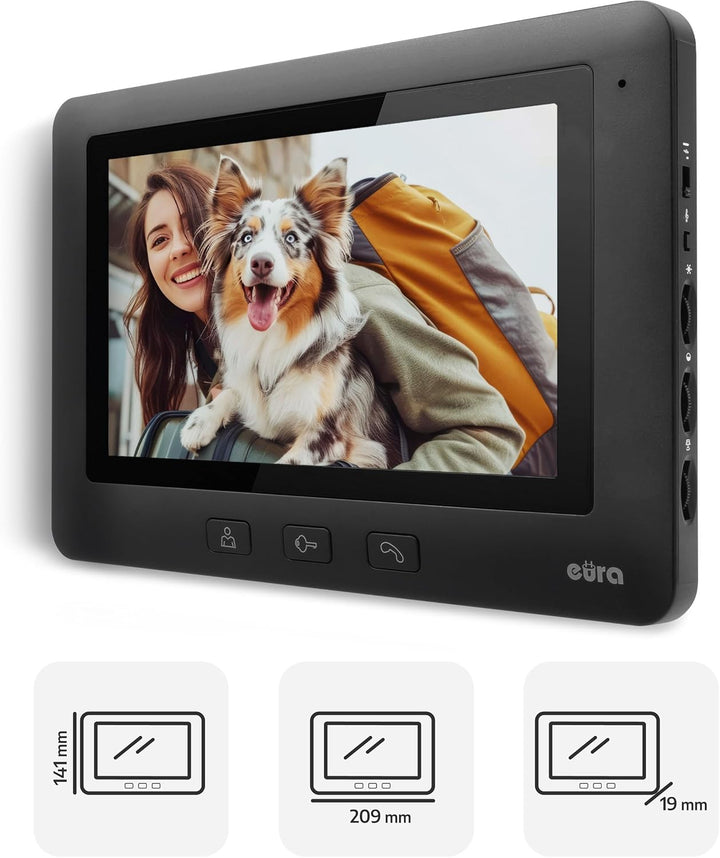 Eura VDP-45A3 Alpha Video-Türsprechanlage Gegensprechanlage 4 Draht, 7-Zoll-Farbmonitor, Schwarz, 1